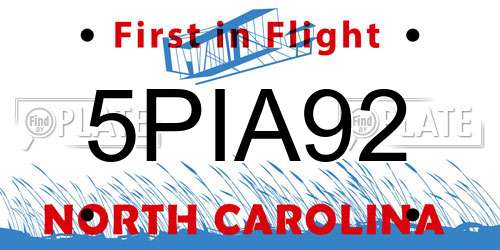 5PIA92 North Carolina License Plate