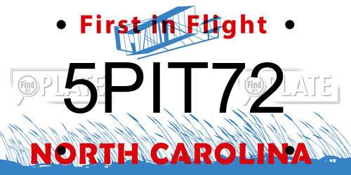 5PIT72 North Carolina License Plate