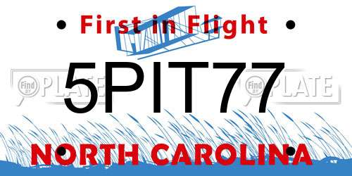5PIT77 North Carolina License Plate