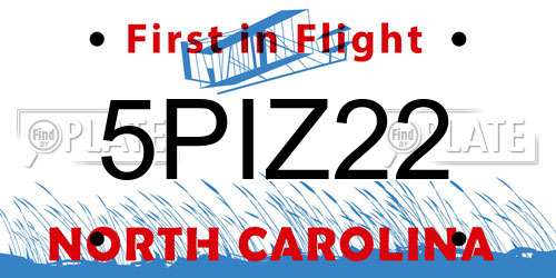 5PIZ22 North Carolina License Plate