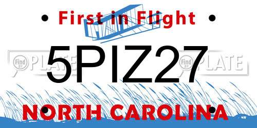 5PIZ27 North Carolina License Plate