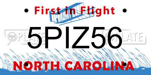 5PIZ56 North Carolina License Plate