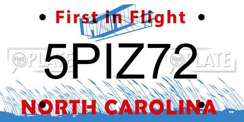 5PIZ72 North Carolina License Plate