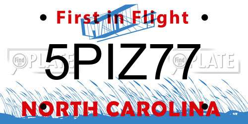 5PIZ77 North Carolina License Plate