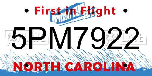 5PM7922 North Carolina License Plate
