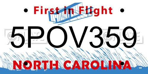 5POV359 North Carolina License Plate