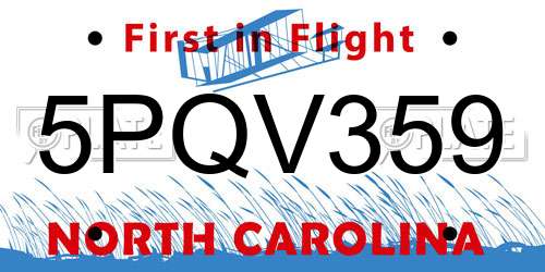 5PQV359 North Carolina License Plate