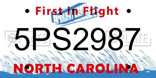 5PS2987 North Carolina License Plate
