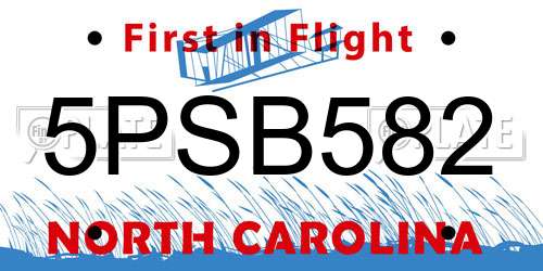 5PSB582 North Carolina License Plate