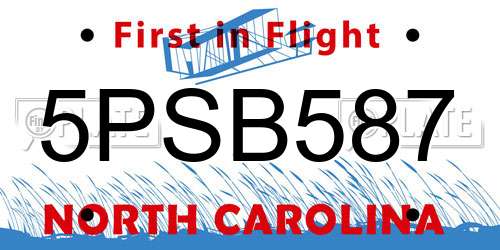 5PSB587 North Carolina License Plate