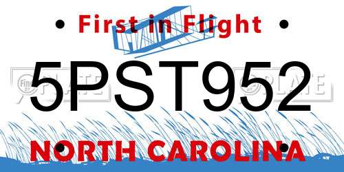 5PST952 North Carolina License Plate