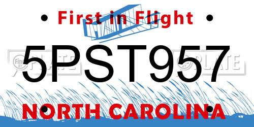 5PST957 North Carolina License Plate