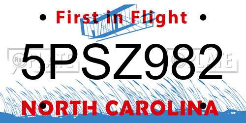 5PSZ982 North Carolina License Plate