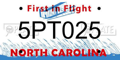5PT025 North Carolina License Plate