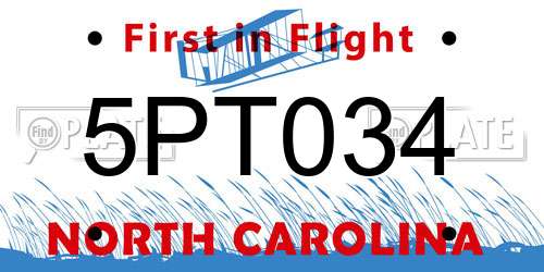 5PT034 North Carolina License Plate