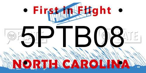 5PTB08 North Carolina License Plate