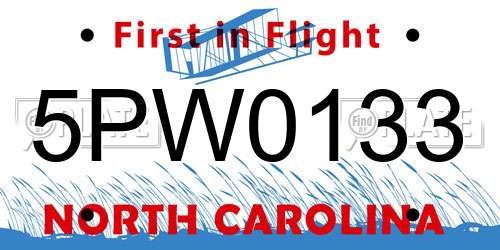 5PW0133 North Carolina License Plate