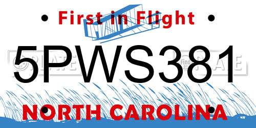 5PWS381 North Carolina License Plate