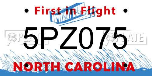 5PZ075 North Carolina License Plate