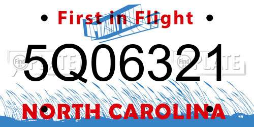 5Q06321 North Carolina License Plate