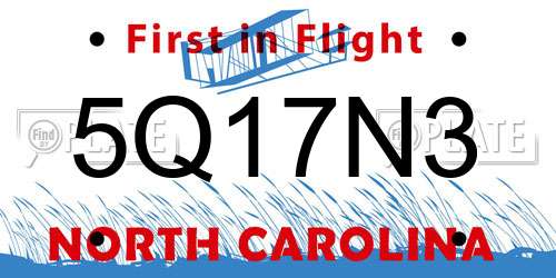 5Q17N3 North Carolina License Plate