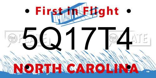 5Q17T4 North Carolina License Plate