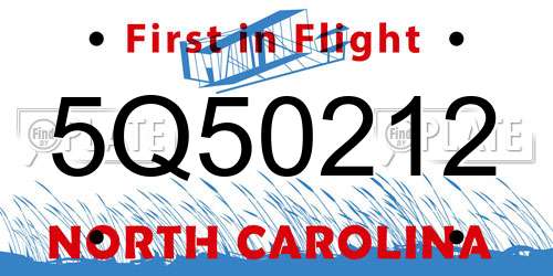5Q50212 North Carolina License Plate