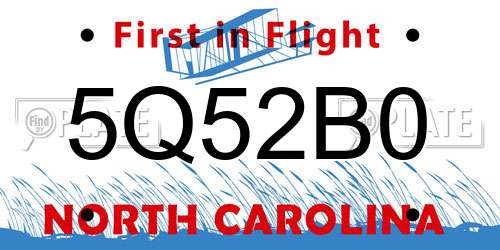 5Q52B0 North Carolina License Plate