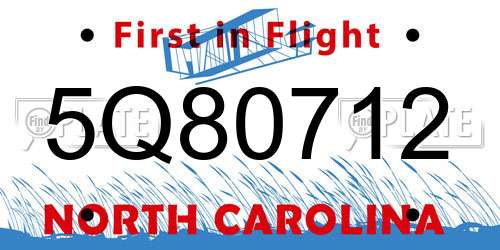 5Q80712 North Carolina License Plate