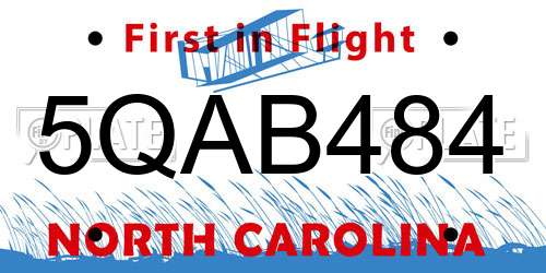 5QAB484 North Carolina License Plate