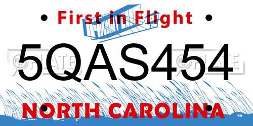 5QAS454 North Carolina License Plate