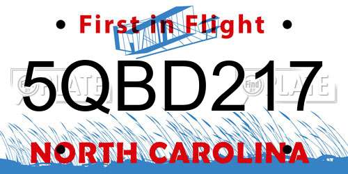 5QBD217 North Carolina License Plate