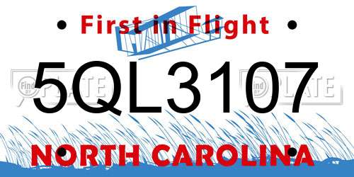 5QL3107 North Carolina License Plate