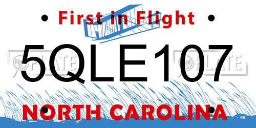 5QLE107 North Carolina License Plate