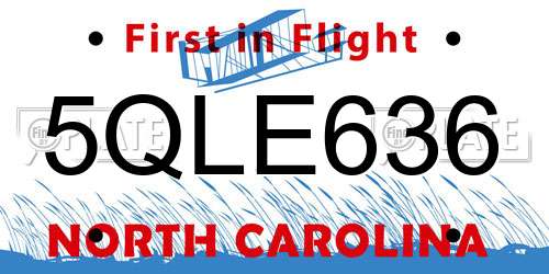 5QLE636 North Carolina License Plate