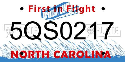 5QS0217 North Carolina License Plate