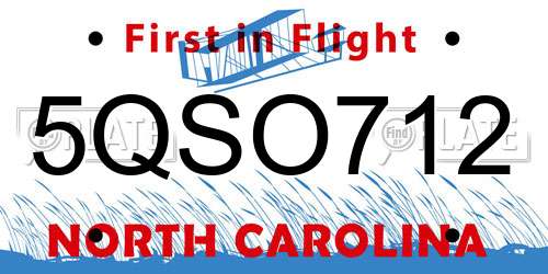 5QSO712 North Carolina License Plate