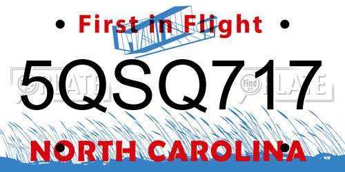 5QSQ717 North Carolina License Plate