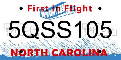 5QSS105 North Carolina License Plate