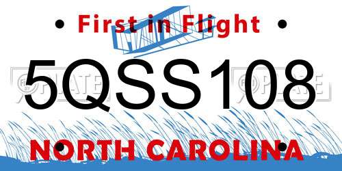 5QSS108 North Carolina License Plate