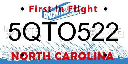5QTO522 North Carolina License Plate