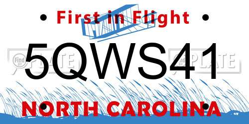 5QWS41 North Carolina License Plate