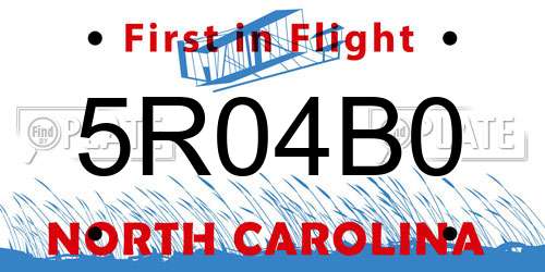 5R04B0 North Carolina License Plate