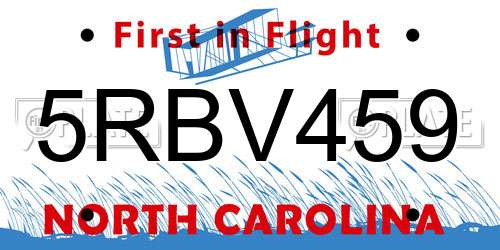 5RBV459 North Carolina License Plate