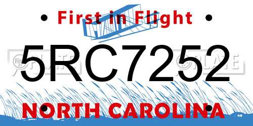 5RC7252 North Carolina License Plate