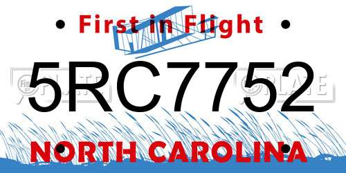 5RC7752 North Carolina License Plate