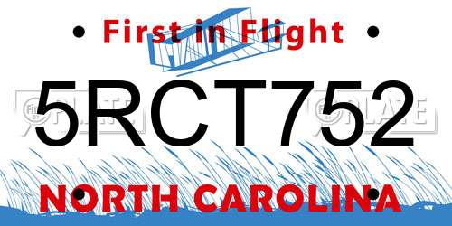 5RCT752 North Carolina License Plate