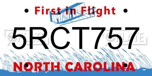 5RCT757 North Carolina License Plate