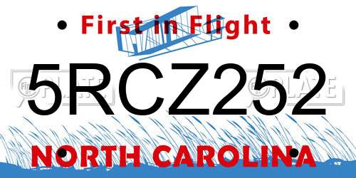 5RCZ252 North Carolina License Plate
