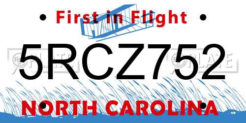 5RCZ752 North Carolina License Plate